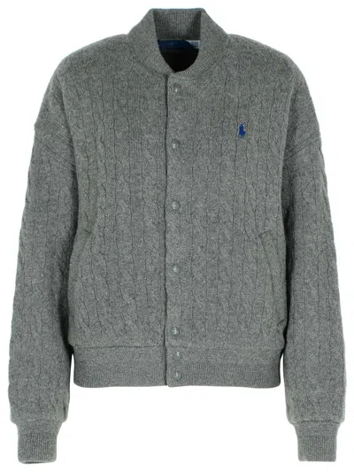 Polo Ralph Lauren Grey Wool And Cashmere Bomber Jacket In Gray