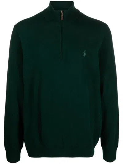 Polo Ralph Lauren Half Zip Closure Sweather With Logo In Green