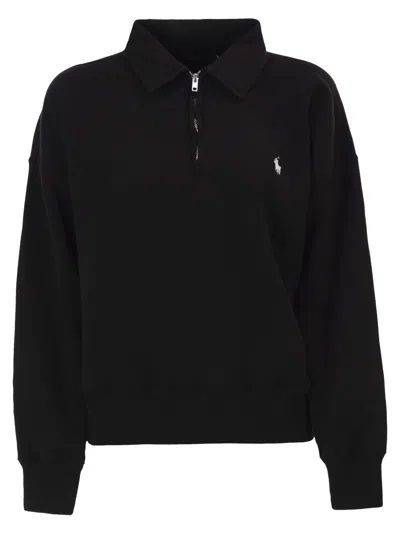 Polo Ralph Lauren Half-zip Collared Sweatshirt In Black