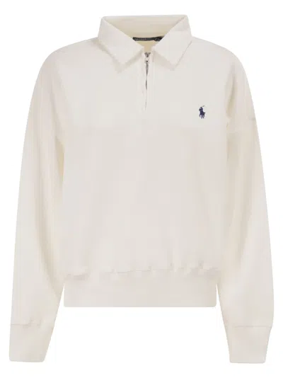 Polo Ralph Lauren Half-zip Collared Sweatshirt In Neutral