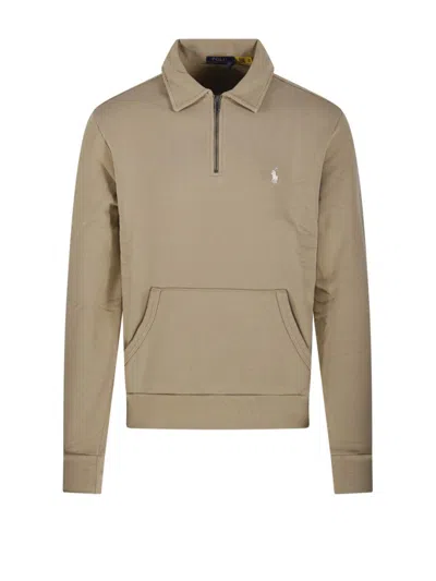 Polo Ralph Lauren Half-zip Cotton Sweatshirt With Front Kangaroo Pocket In Green