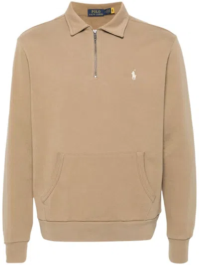 Polo Ralph Lauren Half-zip Jersey Sweatshirt In Beige