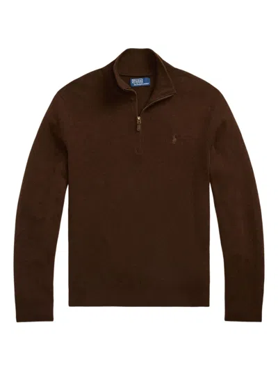 Polo Ralph Lauren Half-zip Merino Wool Pullover In Brown