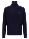 Polo Ralph Lauren Wool Cotton Sweater Ribbed Texture Long Sleeves In Black