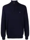 Polo Ralph Lauren Navy Wool Knit Jumper With Quarter-zip In Blue