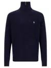 Polo Ralph Lauren Wool Cotton Sweater Ribbed Texture Long Sleeves In Blue