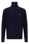 Polo Ralph Lauren Wool Cotton Sweater Ribbed Texture Long Sleeves In Blue