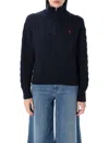 Polo Ralph Lauren Cable-knit High-neck Sweater With Iconic Embroidery In Hunter Navy