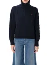 Polo Ralph Lauren Cable-knit High-neck Sweater With Iconic Embroidery In Hunter Navy