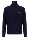 Polo Ralph Lauren Wool Cotton Sweater Ribbed Texture Long Sleeves In Blue
