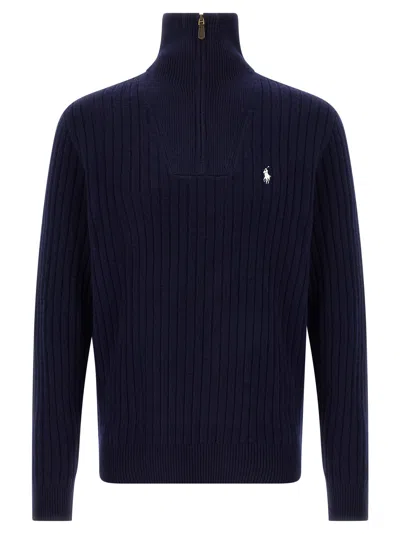POLO RALPH LAUREN HALF ZIP SWEATER SWEATERS AND CARDIGANS BLUE