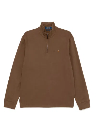 Polo Ralph Lauren Half Zip-up Sweater In Brown
