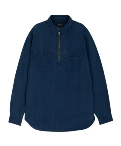 Polo Ralph Lauren Half Zipper Shirt In Blue