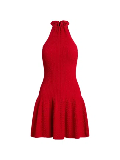 Polo Ralph Lauren Halterneck Cable-knit Mini Dress In Red