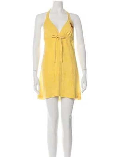 Pre-owned Polo Ralph Lauren Halterneck Mini Dress In Yellow