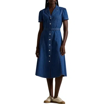 Polo Ralph Lauren Buttoned Denim Midi Dress In Indigo