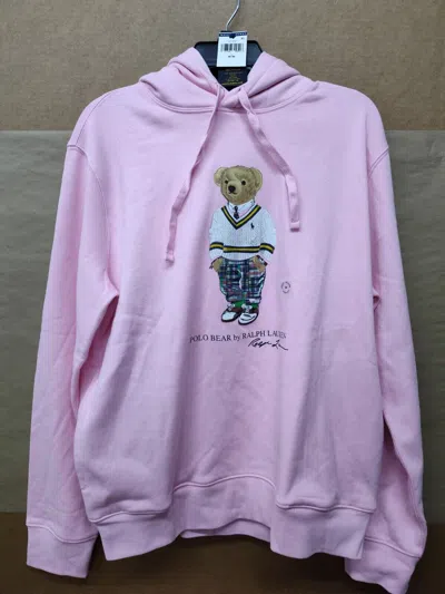 Pre-owned Polo Ralph Lauren Hamptons Bear Fleece Hooded Sweatshirt 710852453034 Pink Sz Xl
