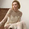 Polo Ralph Lauren Hand-crocheted Floral Silk Sweater In Lux Cream