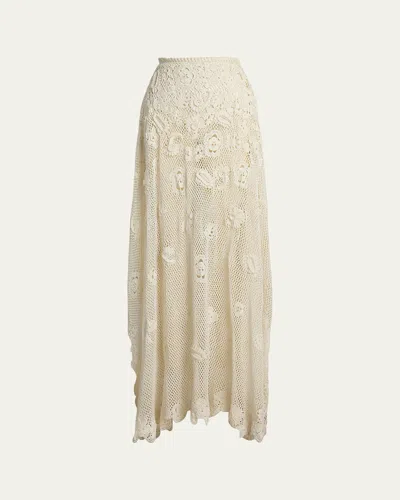 Polo Ralph Lauren Hand-crocheted Floral Silk Sweater Skirt In Cream
