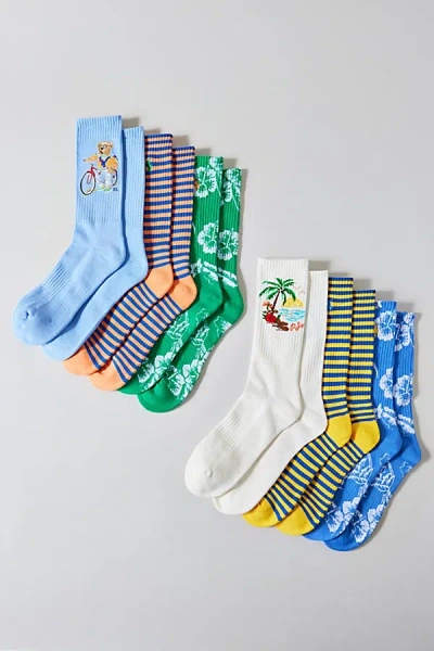 Polo Ralph Lauren Harbor Island Bear Crew Socks 6-pack, Men's At Urban Outfitters In Multi