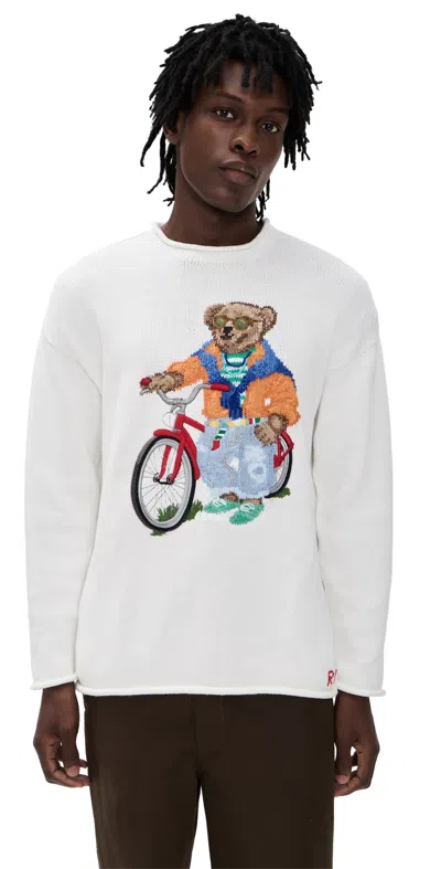 Polo Ralph Lauren Long Sleeve Cotton Novelty Harbor Island Bear Rollneck Sweater In White