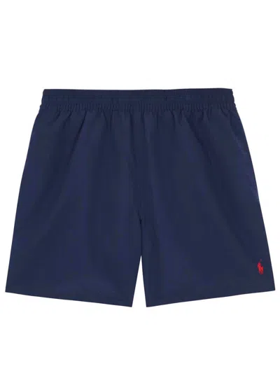 Polo Ralph Lauren Hawaiian Navy Swim Shorts, Shorts, Embroidered In Blue