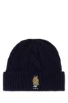 Polo Ralph Lauren Midnight Blue Wool Blend Beanie Hat In Burgundy