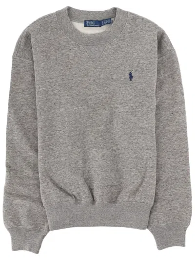 Polo Ralph Lauren Heather Grey Crewneck Logo Cotton-blend Sweatshirt In Gray