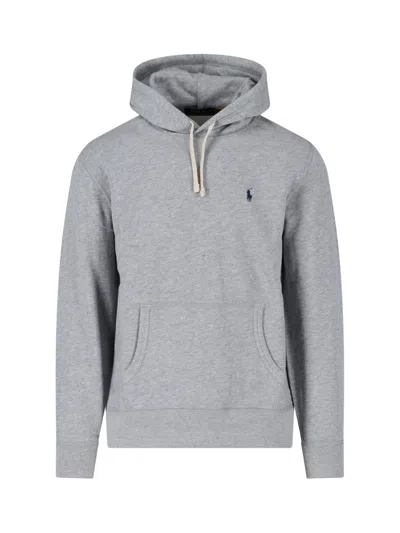 Polo Ralph Lauren Heather Grey Hoodie With Drawstring And Embroidered Logo In Gray