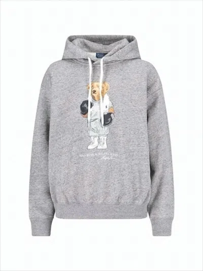 Polo Ralph Lauren Heather Grey Hoodie With Playful Bear Graphic In Gray