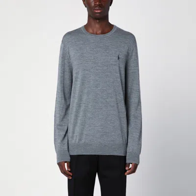 Polo Ralph Lauren Crew Neck Wool Jumper With Ribbed Cuffs And Hem In Gray