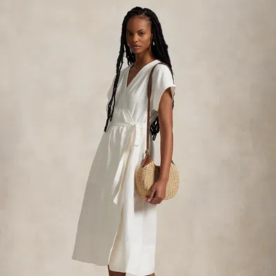 Polo Ralph Lauren Hemp Short-sleeve Wrap Dress In Deckwash White