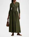 Polo Ralph Lauren Henley Long Sleeve Mixed Media Maxi Dress In Canopy Olive