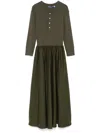 Polo Ralph Lauren Henley Long Sleeve Mixed Media Maxi Dress In Green