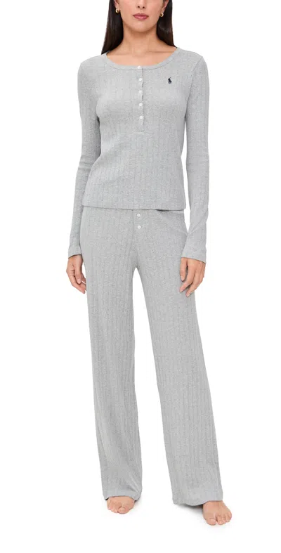 Polo Ralph Lauren Henley Wide Leg Sleep Set Heather In Gray