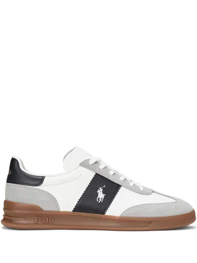 Polo Ralph Lauren Heritage Aera Suede Sneakers In White/black/soft Grey
