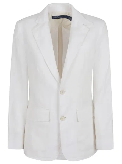 Polo Ralph Lauren Striped Linen Blazer With Patch Pockets In White