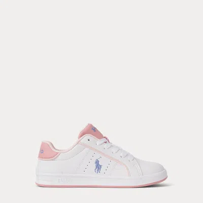 Polo Ralph Lauren Kids' Heritage Court Iii Faux-leather Sneaker In White Smooth/ Pink /lt Bl