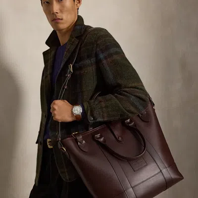 Polo Ralph Lauren Heritage Leather Medium Tote In Burnished Brown