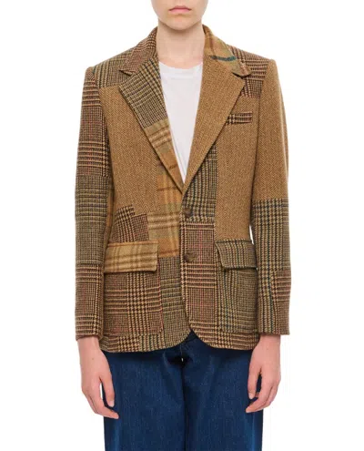 Polo Ralph Lauren Patchwork Herringbone Tweed Blazer In Olive/brown Multi