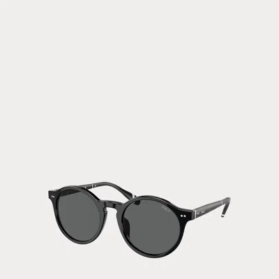 Polo Ralph Lauren Heritage Rowing Stripe Round Sunglasses In Shiny Black