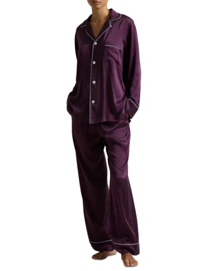 Polo Ralph Lauren Heritage Silk Pajama Set In Aubergine