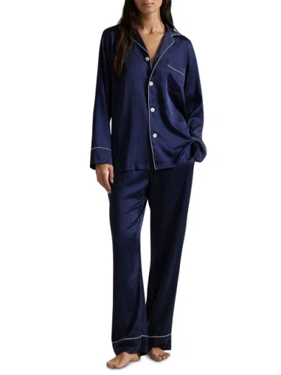 Polo Ralph Lauren Heritage Silk Pajama Set In Navy