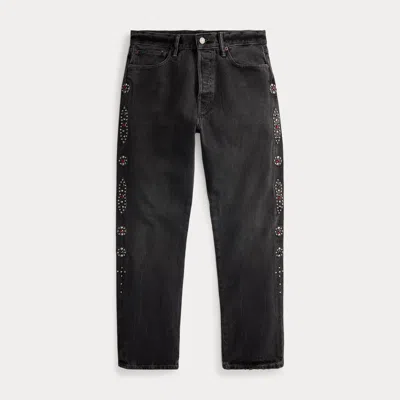 Polo Ralph Lauren Heritage Straight Fit Studded Jean In Shotwell In Black