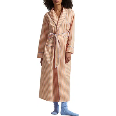 Polo Ralph Lauren Heritage Stripe Cotton Blend Robe In Brown