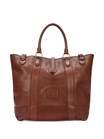 Polo Ralph Lauren Heritage Textured Leather Tote Bag In Brown