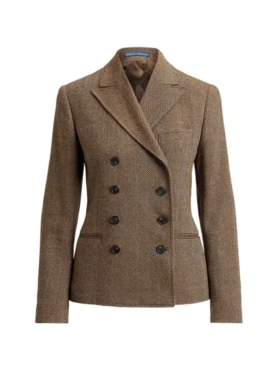 Polo Ralph Lauren Herringbone Double-breasted Blazer In Brown
