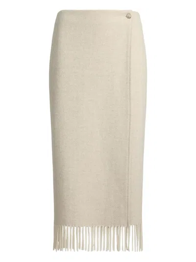 Polo Ralph Lauren Herringbone Fringe Skirt In Neutral