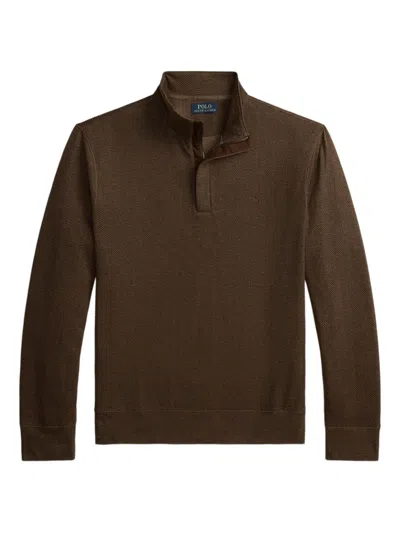Polo Ralph Lauren Herringbone Half Zip Sweater In Brown