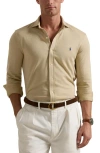Polo Ralph Lauren Herringbone Knit Button-up Shirt In Dune Heather/coastal Beige